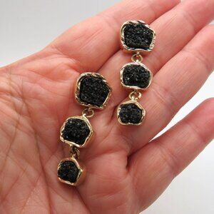 Sugarfix BaubleBar Earrings Gold Tone Black Geometric Faux Druzy Drop Earrings